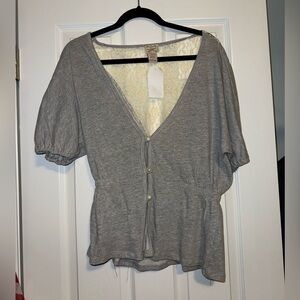 Eyelash Couture Gray Button-Down Blouse